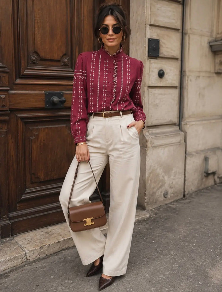 Emma & Ashley Embroidered Shirt with Frill Collar