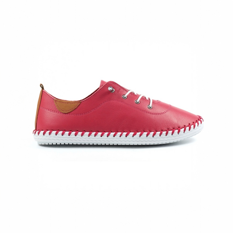 Lunar St Ives FLE030 Leather Raspberry Plimsoll