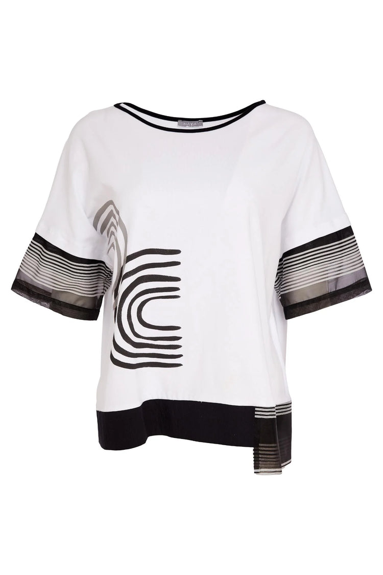 Naya Print Top with Contrast Cuff & Hem NAS26259