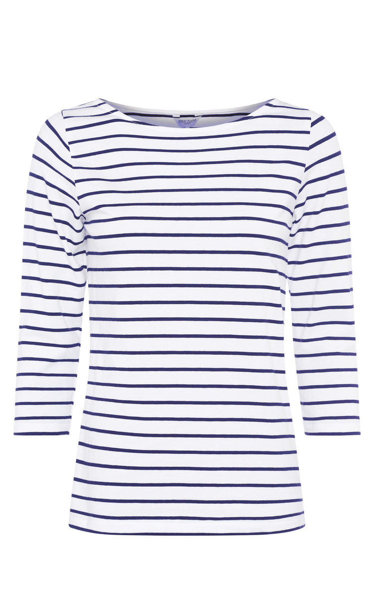 Great Plains Essential Boat Neck Tee White/Navy stripe