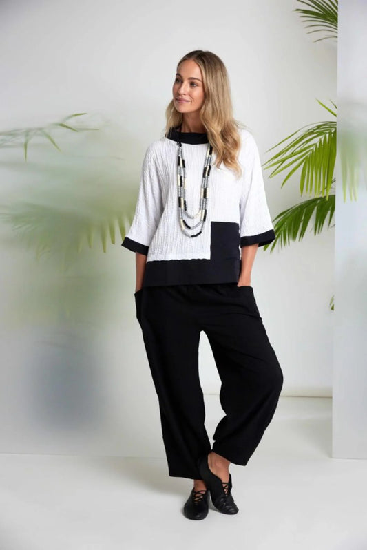 Naya Embossed Jacquard Top with Taffeta Pocket & Hem