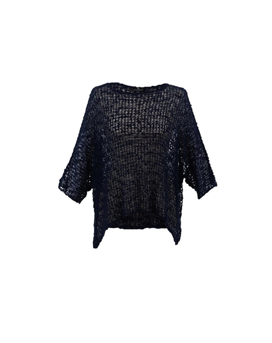 Marble Open Weave Top Navy
