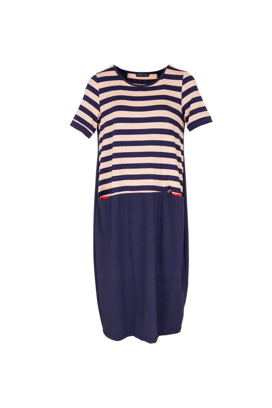 Peruzzi S24146 Stripe Dress Navy/Taupe