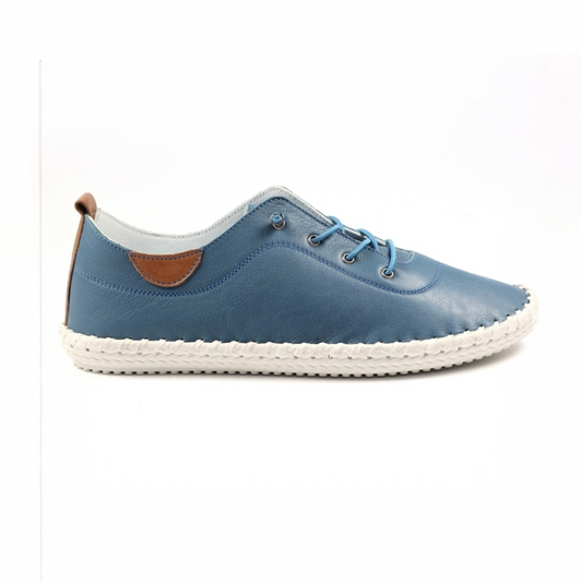 Lunar St Ives FLE030 Mid Blue Leather Plimsoll