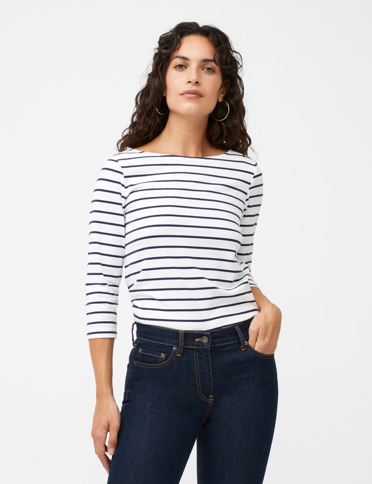 Great Plains Essential Boat Neck Tee White/Navy stripe