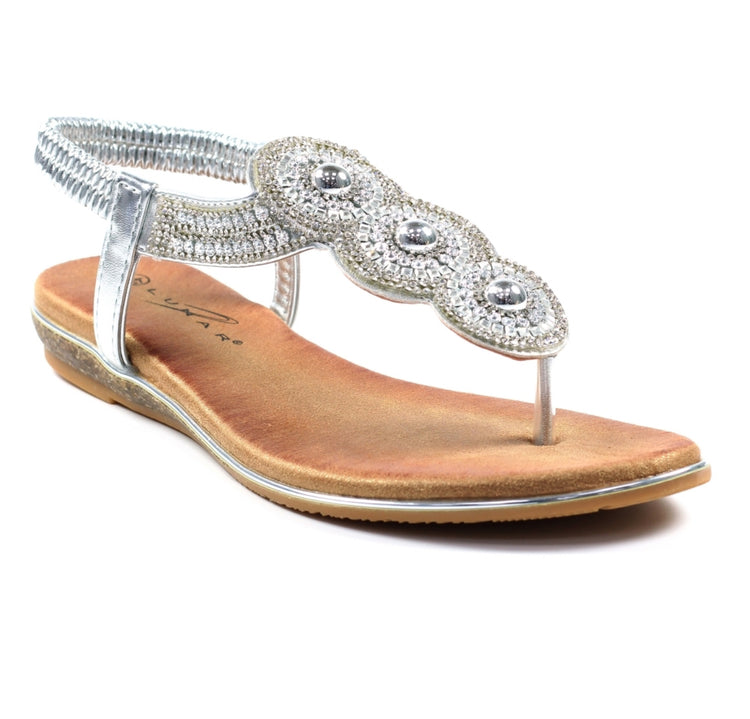 Lunar Silvia Silver Toe Post Gem Sandal