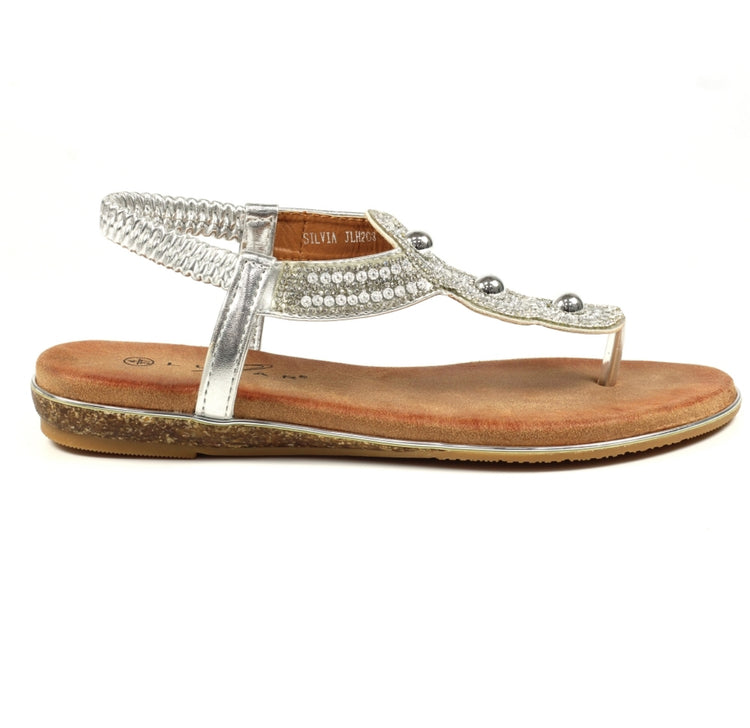 Lunar Silvia Silver Toe Post Gem Sandal