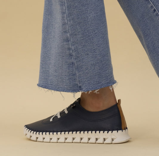 Lunar St Austell Navy Leather Plimsoll