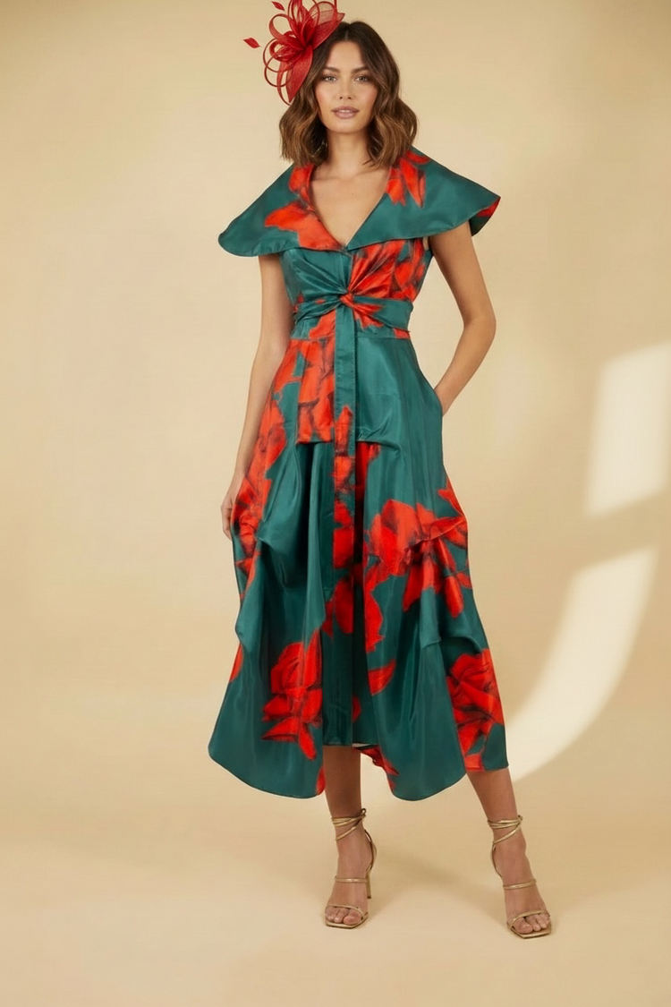 Cape Neck Print Dress