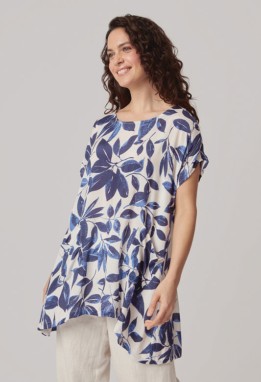 Adini Garden Leaf Colleen Tunic - Navy/White