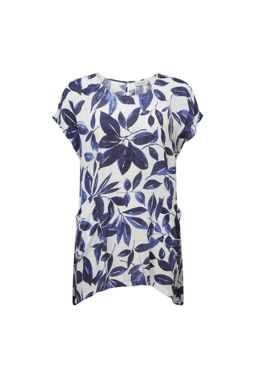 Adini Garden Leaf Colleen Tunic - Navy/White