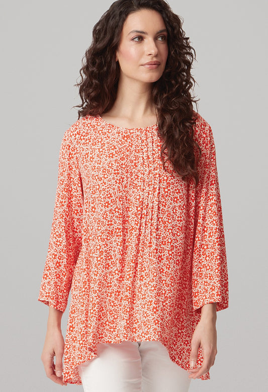 Adini Mono Floral Chloe Tunic - Coral/White