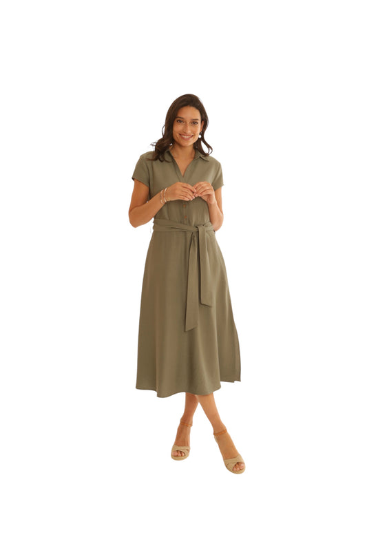 Pomodoro Fit & Flare Dress Khaki