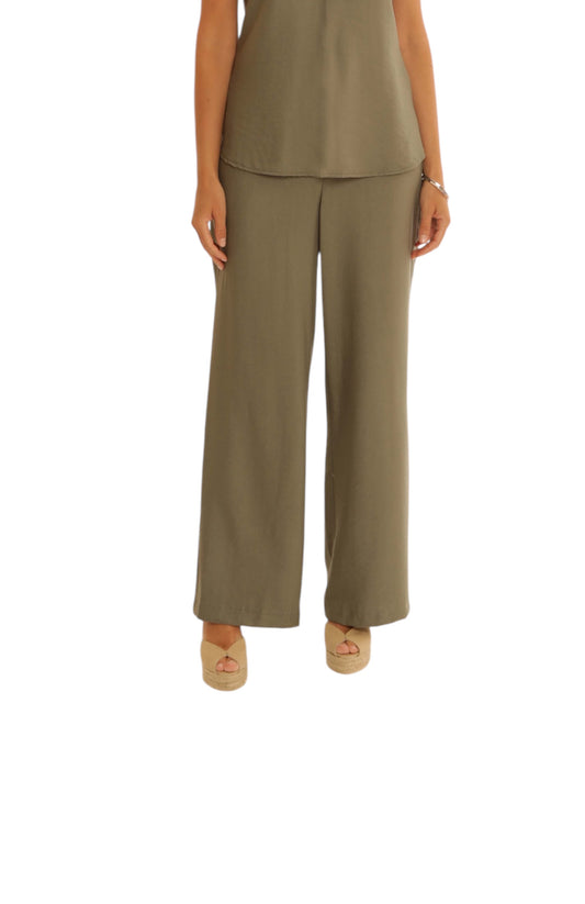 Pomodoro Solid Wide Leg Trousers Khaki
