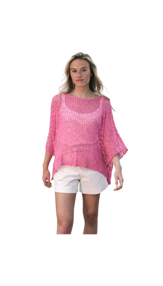 Marble Open Weave Top Pink
