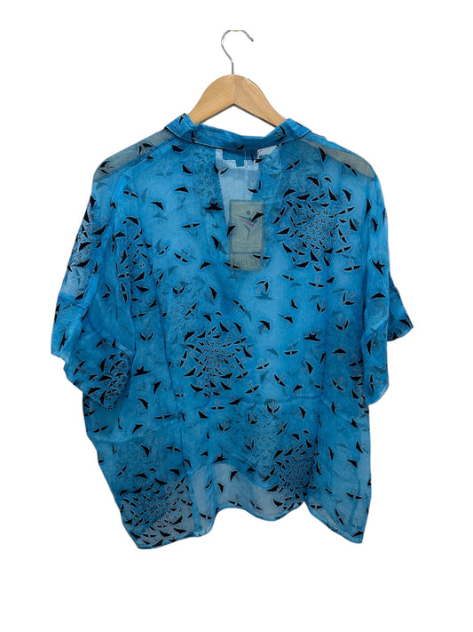 Yauvan Flocked Bird Top 7644 Aqua