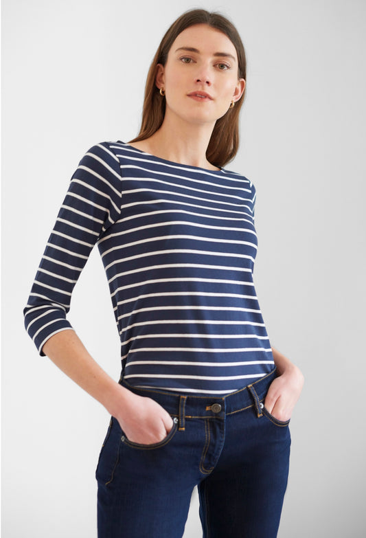 Great Plains Essential Boat Neck Tee Navy Stripe