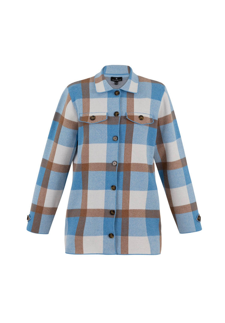 Marble Checked Shacket Blue