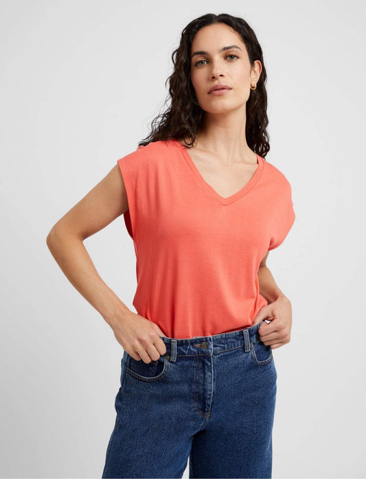 Great Plains Soft Touch Jersey V Neck- Hot Coral