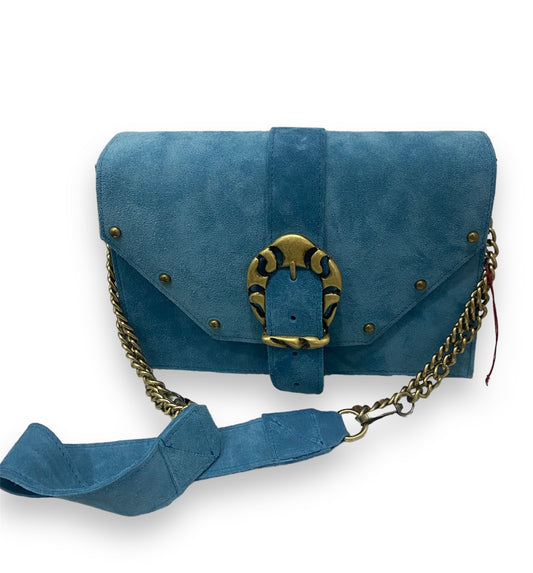 Bonendis Briana Leather Shoulder Bag - Blue Suede