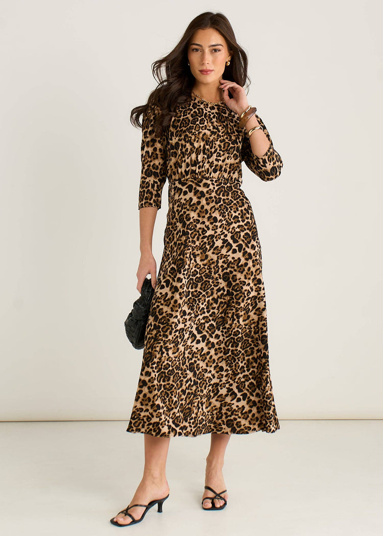 Gini London Animal Print Satin Shift Midi Dress