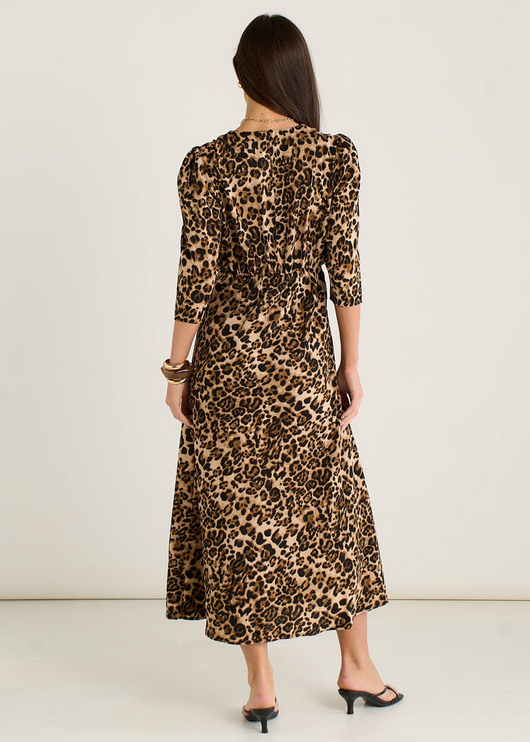 Gini London Animal Print Satin Shift Midi Dress