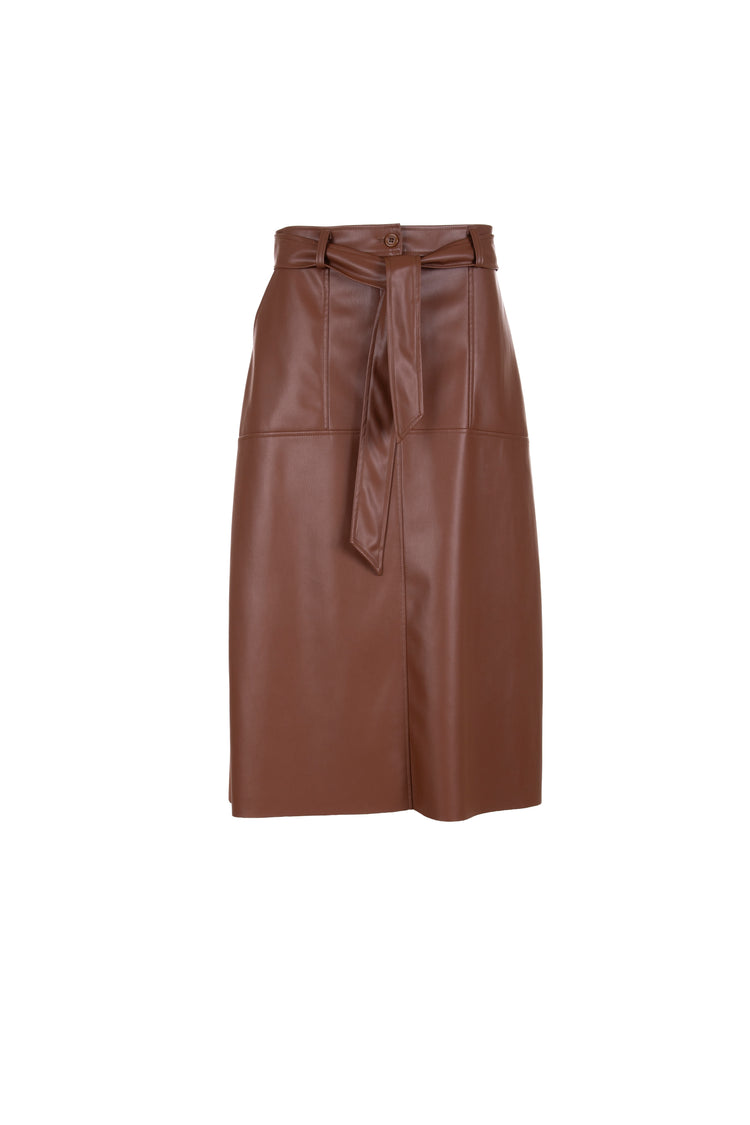 Peruzzi Faux Leather Skirt Tan